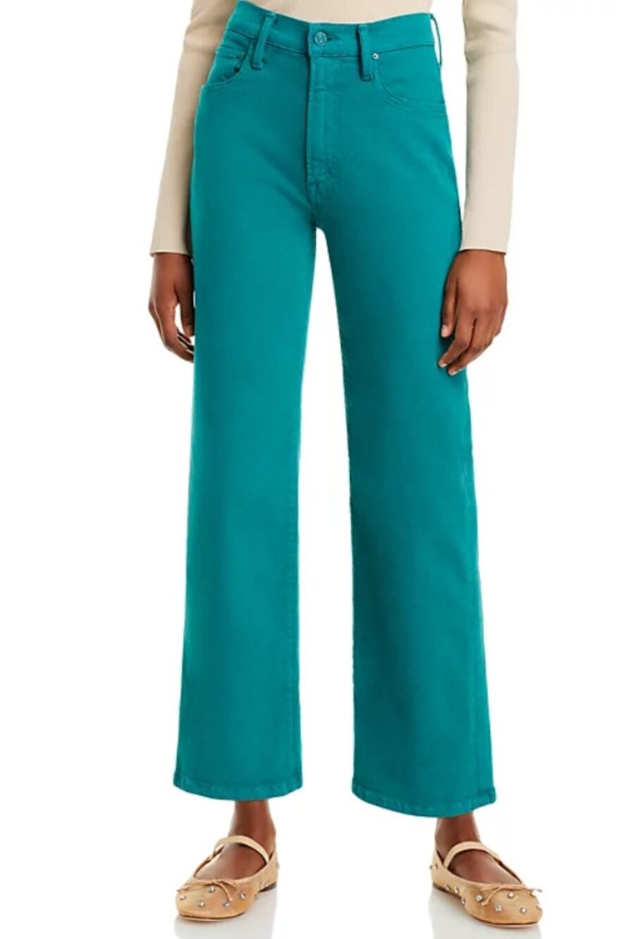 NWT MOTHER RAMBLER ANKLE HIGH-RISE STRAIGHT JEANS TEAL GREEN SZ 23